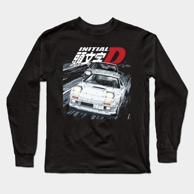 fc3s iNTIAL D Ryosuke Takahashi FC vs 86 Drift Car Battle RED SUNS Long Sleeve T-Shirt by cowtown_cowboy